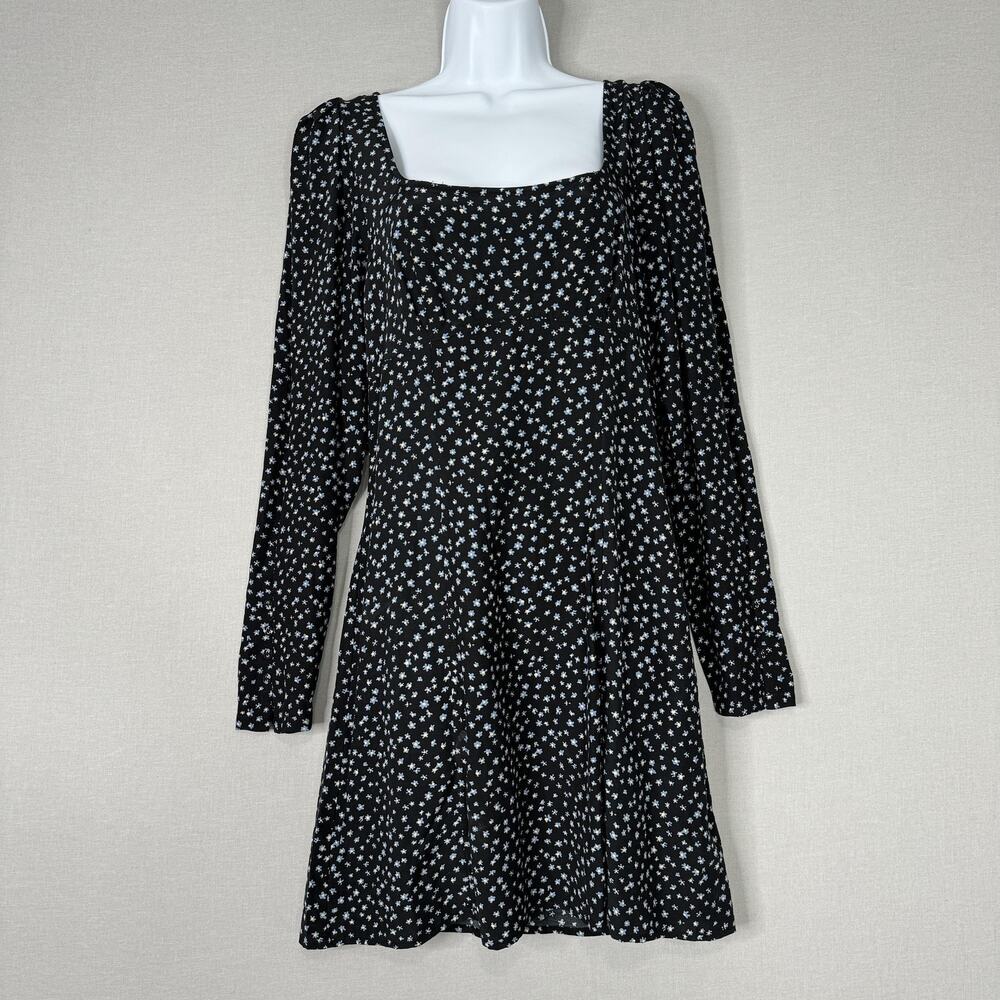 Madewell Dress Womens 2 Black Seamed Long-Sleeve Mini in Ditsy‎ Floral Cottage